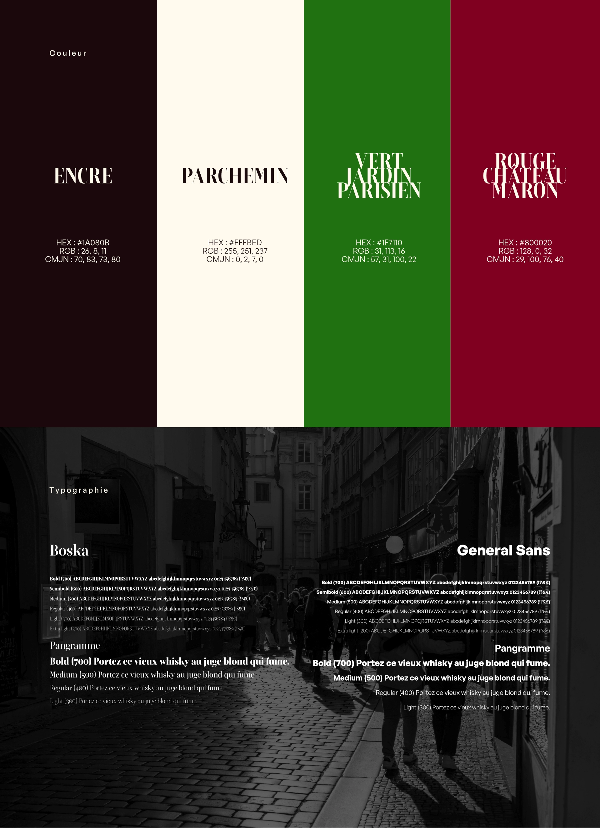 Charte graphique Maron Bouillie — couleurs et typographie